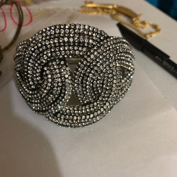 Vintage Silver Tone  Rhinestone Cuff Bracelet - Picture 1 of 3